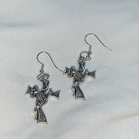 Artisan Skeleton cross earrings sterling silver hooks Halloween - Picture 5 of 9